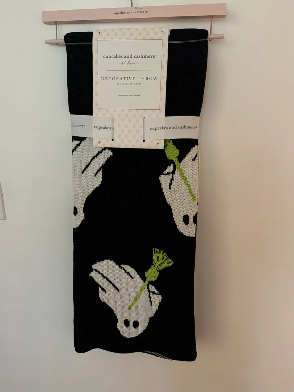 cupcakes & cashmere Black White and Green Ghost Decorative Throw